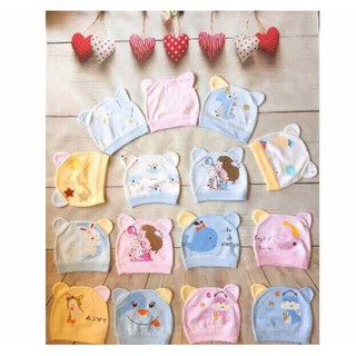 Set 02 mũ cotton hoạt hình cho bé sơ sinh