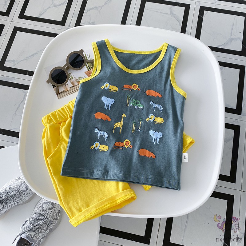 Bộ Áo Thun Cotton Sát Nách + Quần Short Cá Tính Cho Bé Trai Kiểu Hàn Quốc