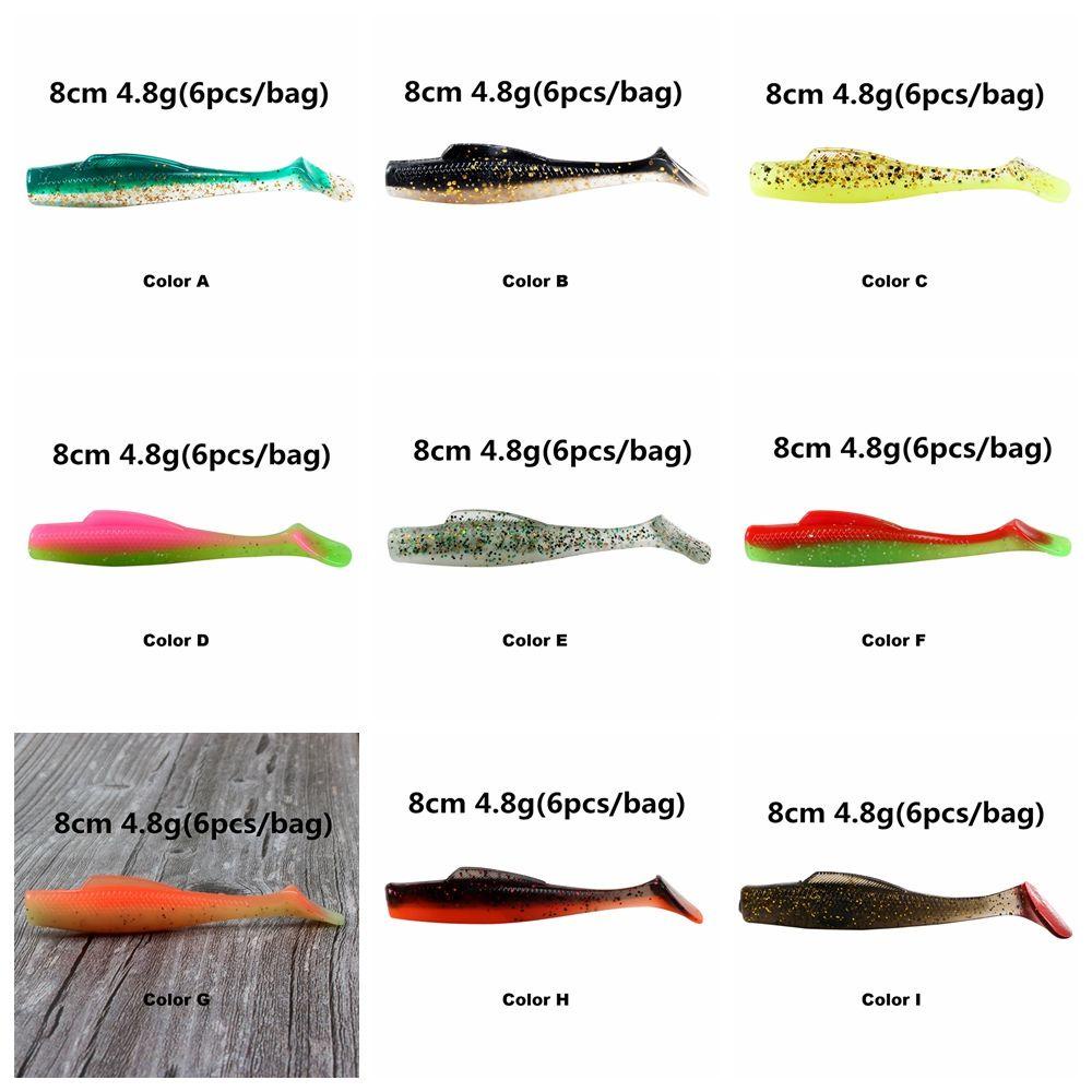 LETTER 6pcs/lot High Quaility Soft Plastic Lure Swim Single T Tail Fishing Worm Bait Artificial Double Color Durable Hot 8cm/4.8g Capuchin Maggot