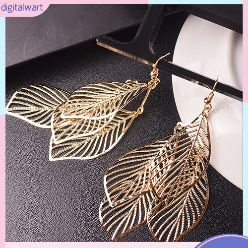 Khuyên tai hình 4 chiếc lá xếp chồng độc đáo cho nữ