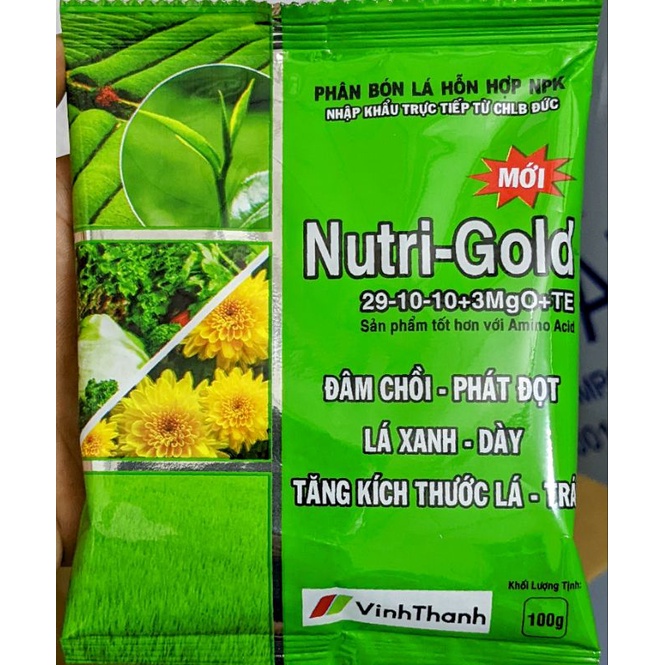 Phân bón Nutri Gold 29-10-10+3MgO+TE nhập khẩu từ Đức . Đâm chồi, phát đọt, lá xanh dày, lớn trái