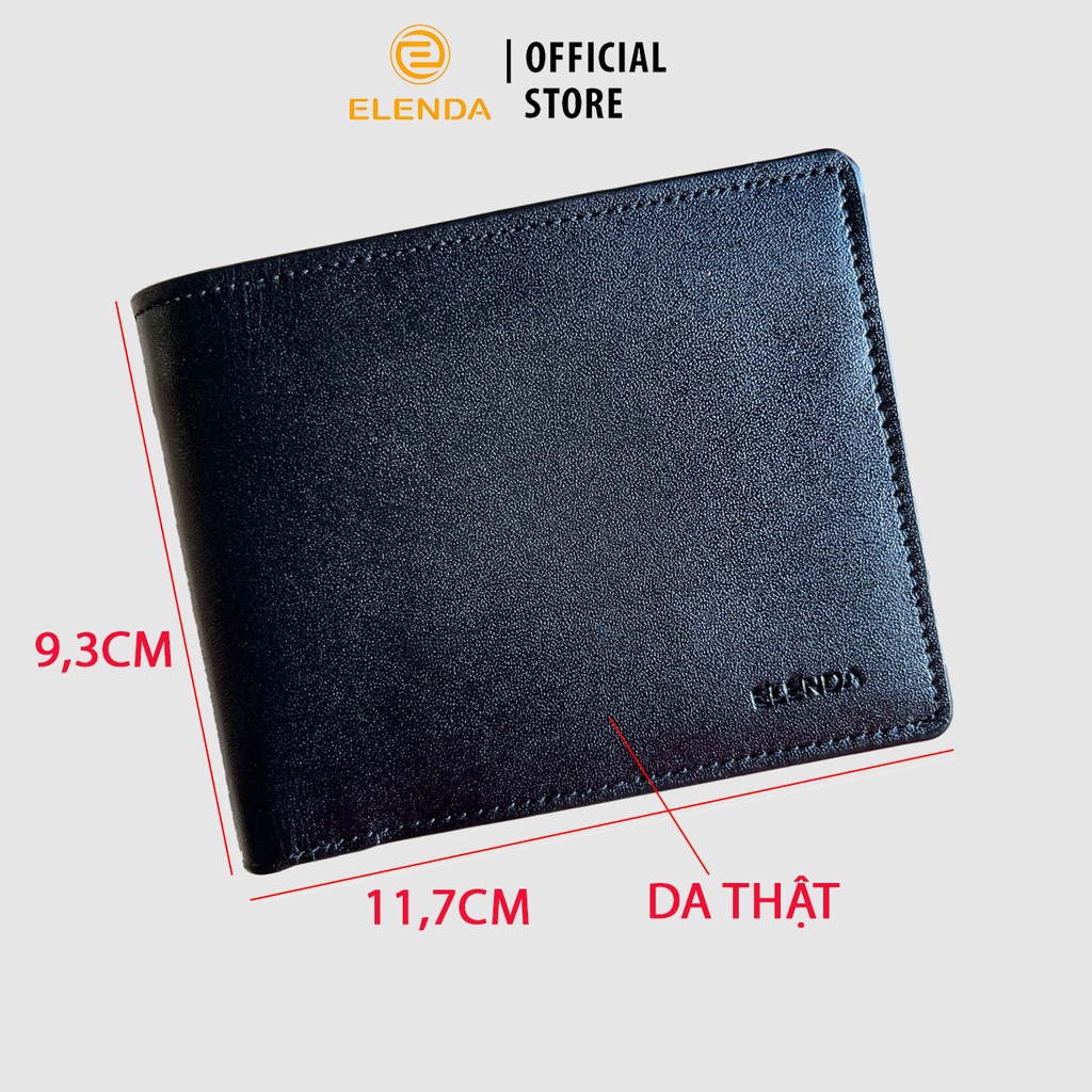 Ví nam da bò thật Elenda cao cấp nhiều ngăn dáng ngang da vân trơn mịn dày và độ bền cao : VIE012