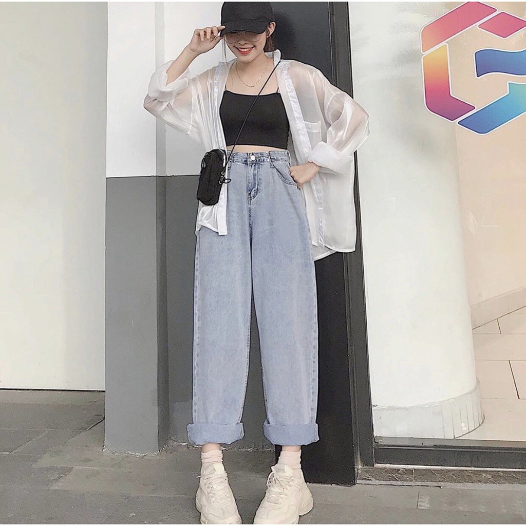 Quần Jean Ống Rộng GÀI EO XANH BẠC Ulzzang Unisex 1hitshop | BigBuy360 - bigbuy360.vn