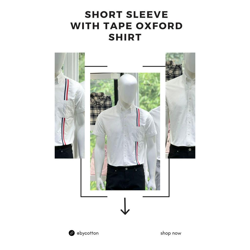 Áo Sơ Mi Nam Ngắn Tay Phối Sọc BY COTTON Short Sleeve With Tape Oxford Shirt