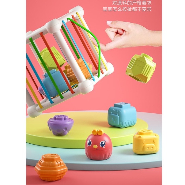 Đồ chơi giáo dục thả khối, lắp ghép dây chun theo phương pháp MONTESSORI mẫu chim đỏ