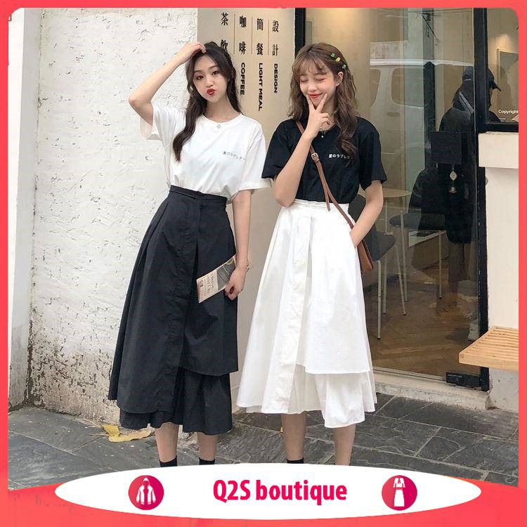 [Xả Kho] Chân Váy Xòe Đen Trắng Basic KIỂU VẠT LỆCH ULZZANG | BigBuy360 - bigbuy360.vn