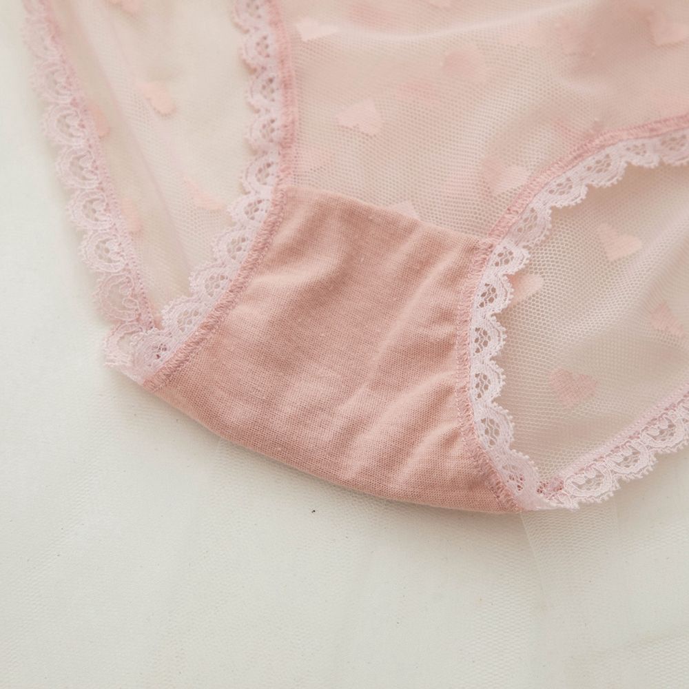 Quần lót cotton phối ren lưng vừa họa tiết trái tim thời trang Hàn Quốc xinh xắn cho nữ