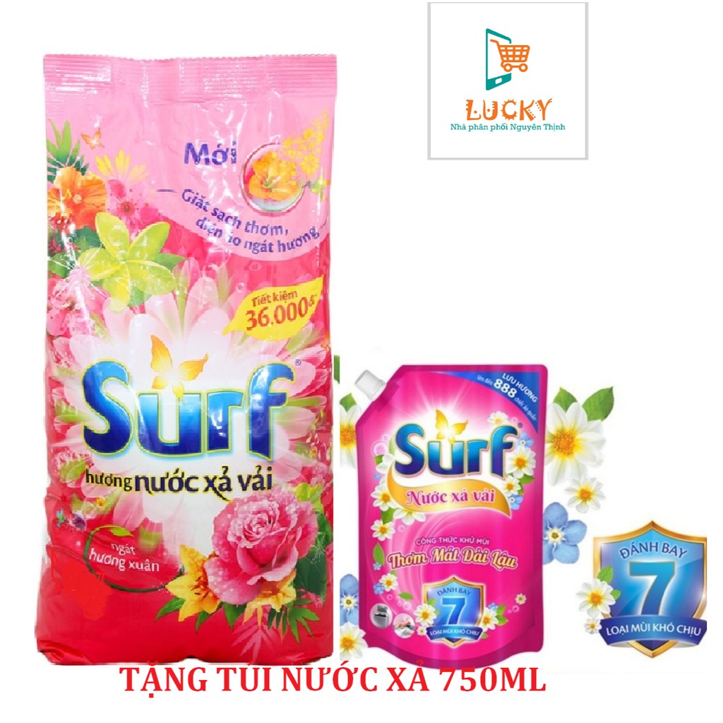 (MỚI) Bột giặt Surf hương Nước xả vải 5.8kg Tặng túi nước xả vải 750ml