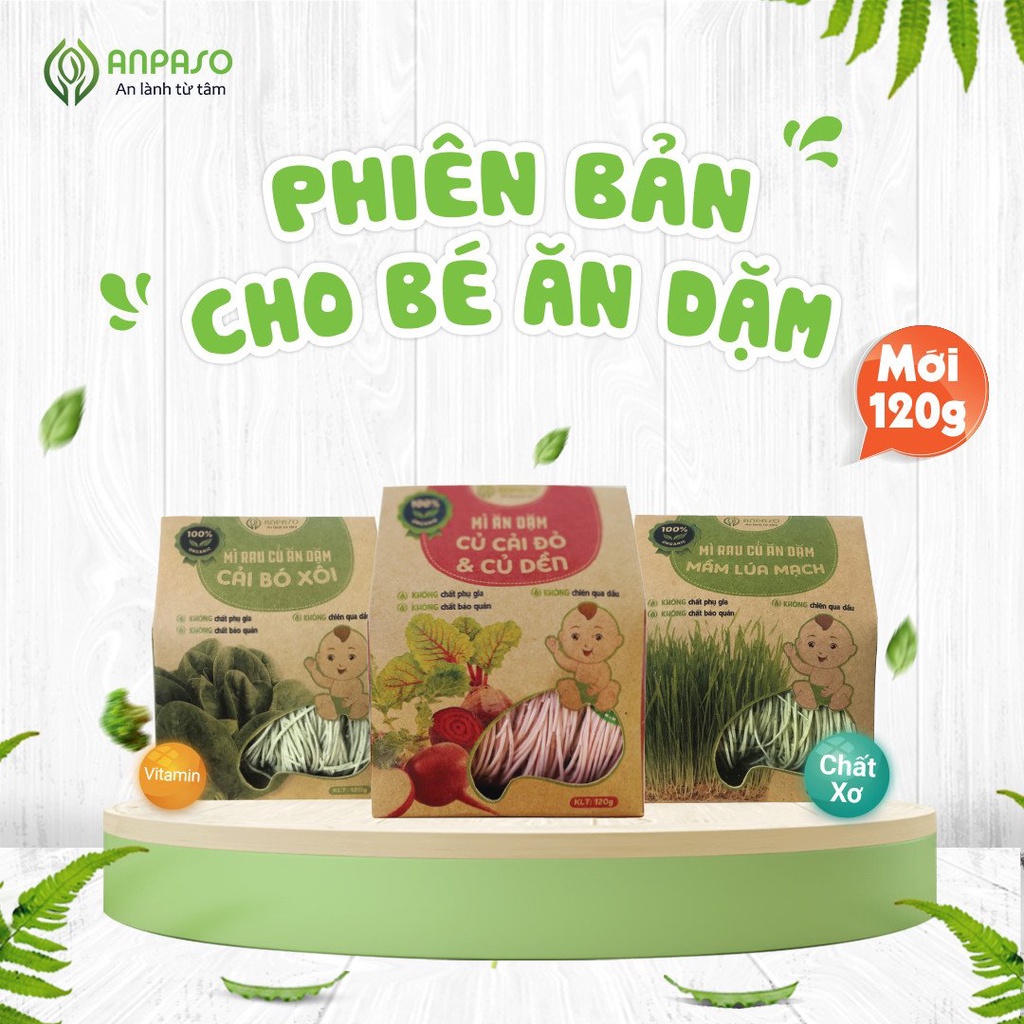 Mì Ăn Dặm cho bé rau củ hữu cơ Anpaso, mỳ rau organic, kiểu Nhật, BLW, bổ sung chất xơ, cải thiện táo bón 300g