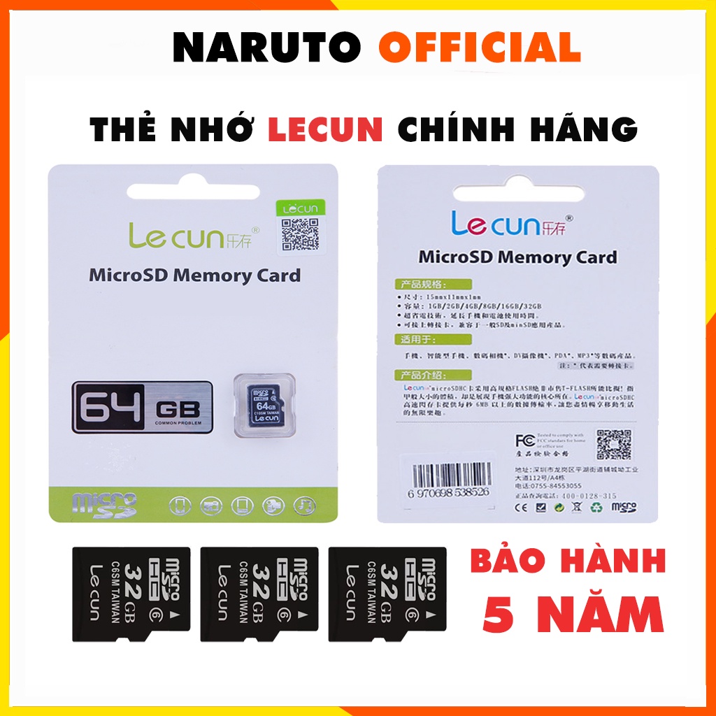 Thẻ nhớ 8GB 16GB 32GB 64GB Lecun Micro SD chính hãng nhập khẩu BẢO HÀNH 5 NĂM