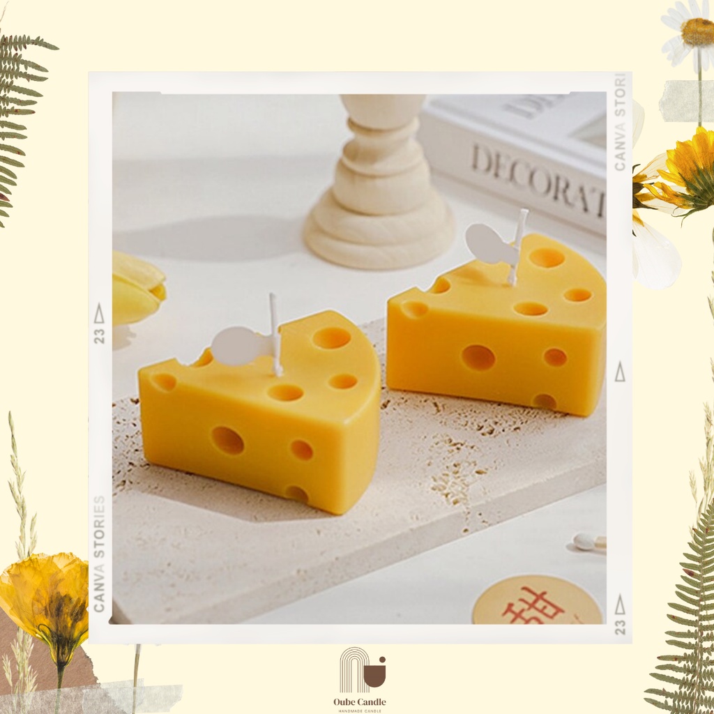 Nến Thơm Handmade Sáp Đậu Nành Hình Phô Mai Nhỏ Xinh Hương Tinh Dầu Cao Cấp Cheese Size 6x3.2cm | Oube Candle NT16