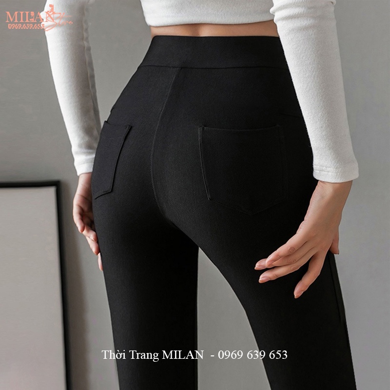 Quần legging dài nữ cạp cao co giãn gen bụng nâng mông ôm sát có túi dáng quần tregging vải cotton dày mặc tập gym yoga