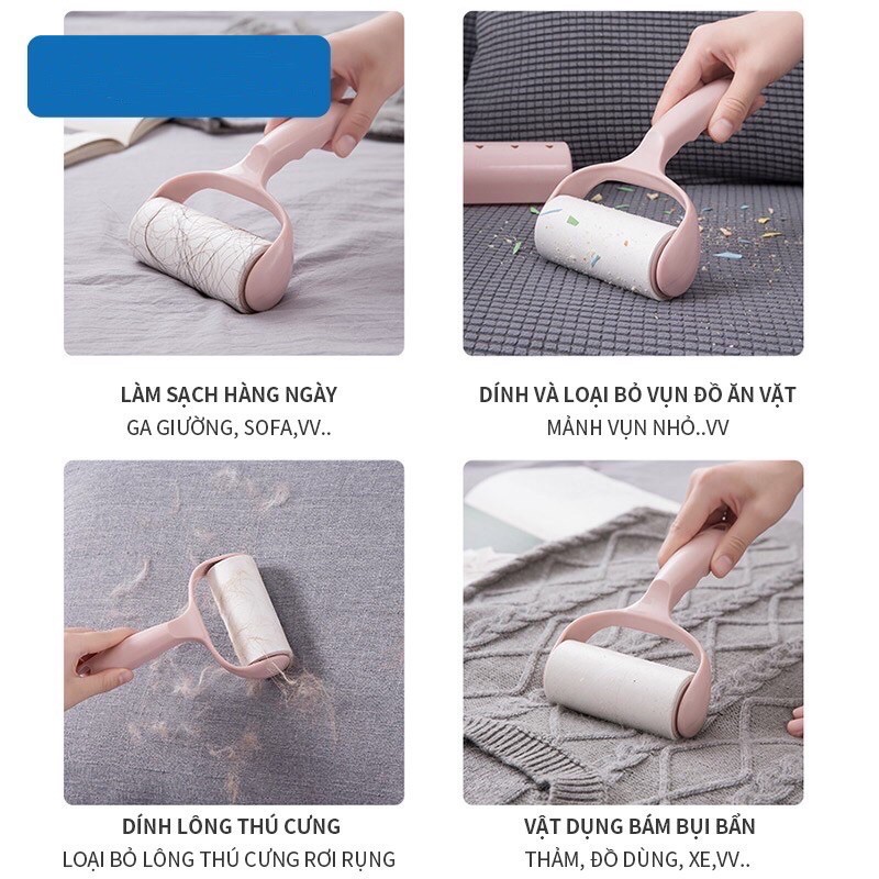 Cây Lăn Bụi Làm Sạch Quần Áo, Lông Chó Mèo, Ga Giường, Sofa - Con Lăn Bụi Tiện Lợi