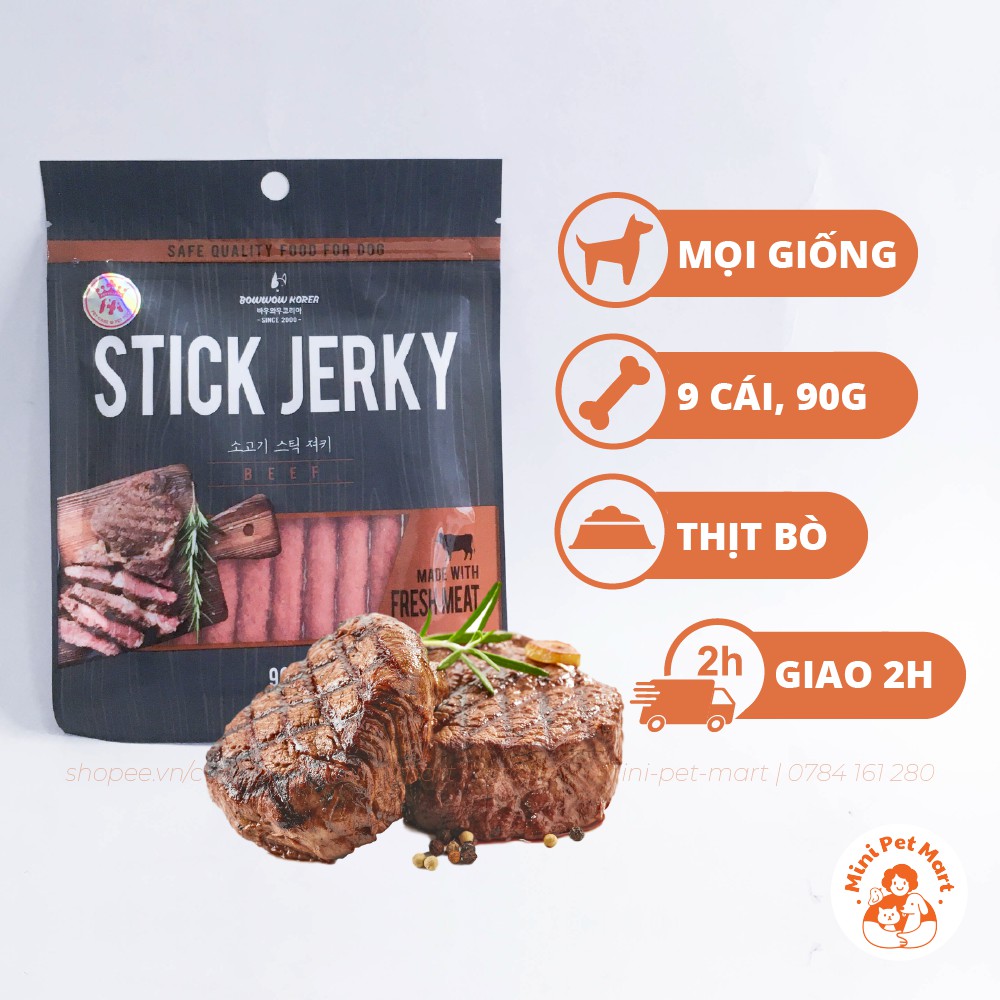Thịt bò que BOWWOW 90g (9 cái) - snack, bánh thưởng cho chó