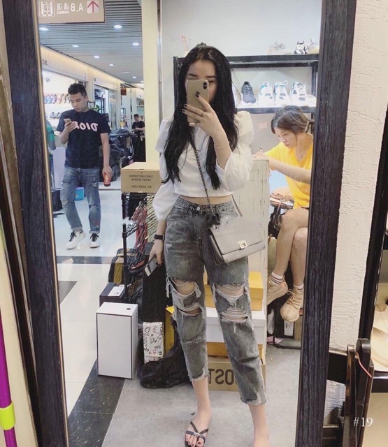 Quần bò màu khói baggy jean rách