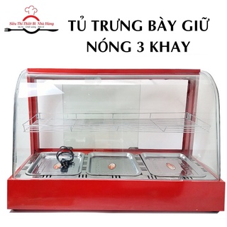 Tủ giữ nóng thức ăn, thực phẩm tiện ích 3 khay, TRƯNG BÀY ĐẸP, Tủ giữ nóng bánh mỳ, gà rán, khoai tây chiên