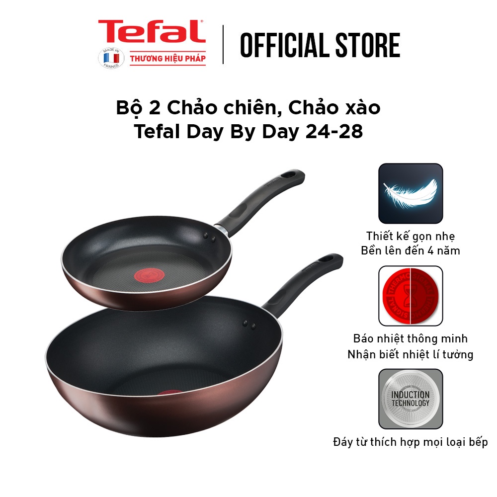 [LIFEMC11BPC -8% đơn 350K] Combo Tefal Day By Day Chảo chiên 24cm &amp; Chảo xào 28cm