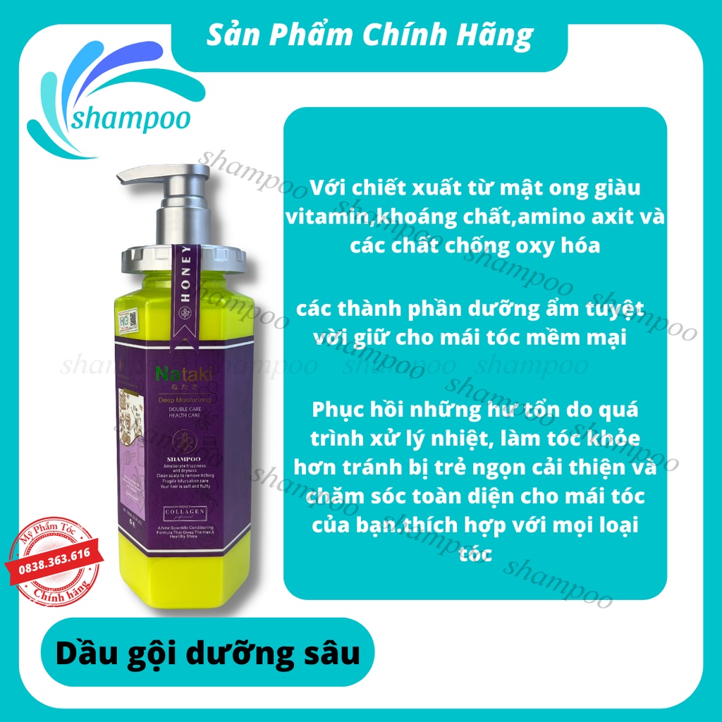 Dầu gội đầu cặp gôị xả NATAKI mẫu mới 760ml tinh chất mật ong dưỡng ẩm phục hồi chăm sóc tóc