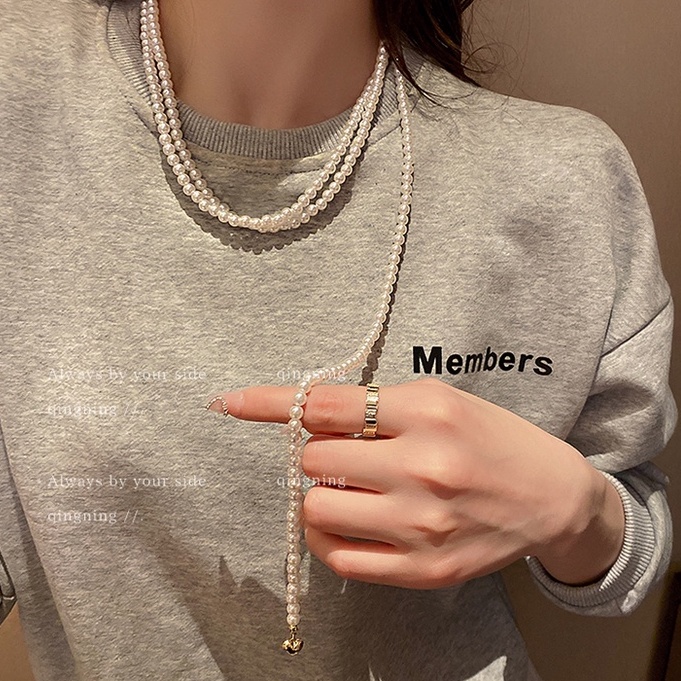 DREJEW Dây chuyền nhiều lớp đính ngọc trai hình trái tim phong cách hip hop cổ điển thời trang chất lượng cao