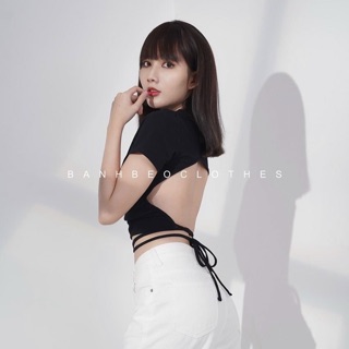 Áo croptop tay ngắn hở lưng buộc dây sau sexy -Z7N