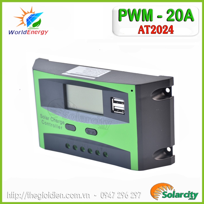 Bộ điều khiển sạc PWM 20A LCD -12V/24V auto