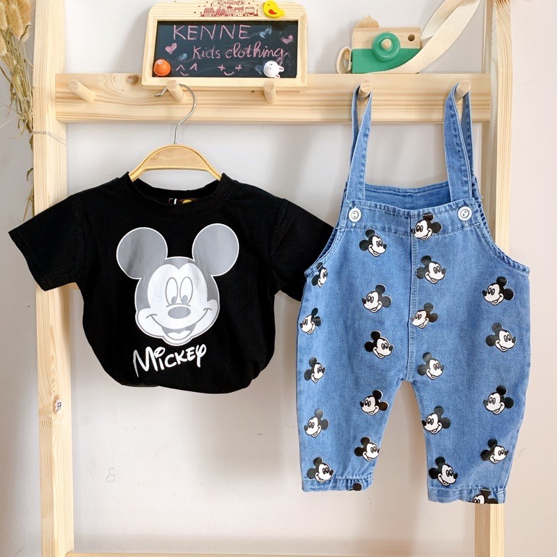 [Mẫu hot]🌺Set yếm bò áo phông mickey quần yếm bò áo phông cho bé