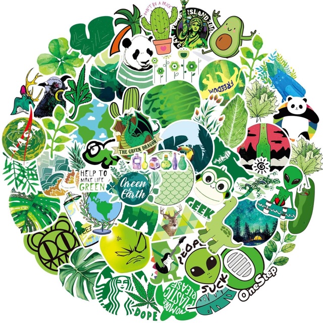 Set 30-50 sticker xanh lá cây ép lụa / hình dán chủ đề màu xanh lá cây