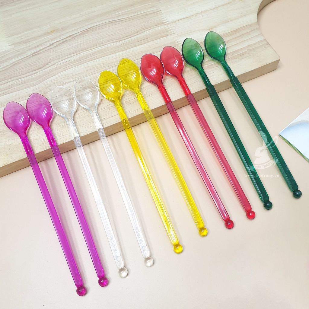 Thìa khuấy sinh tố vỉ 10 chiếc nhiều màu (Giao mẫu ngẫu nhiên)