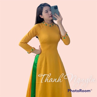 Áo dài thiết kế 2 tà chất lụa tằm ướt , áo dài may sẵn ( ảnh thật )