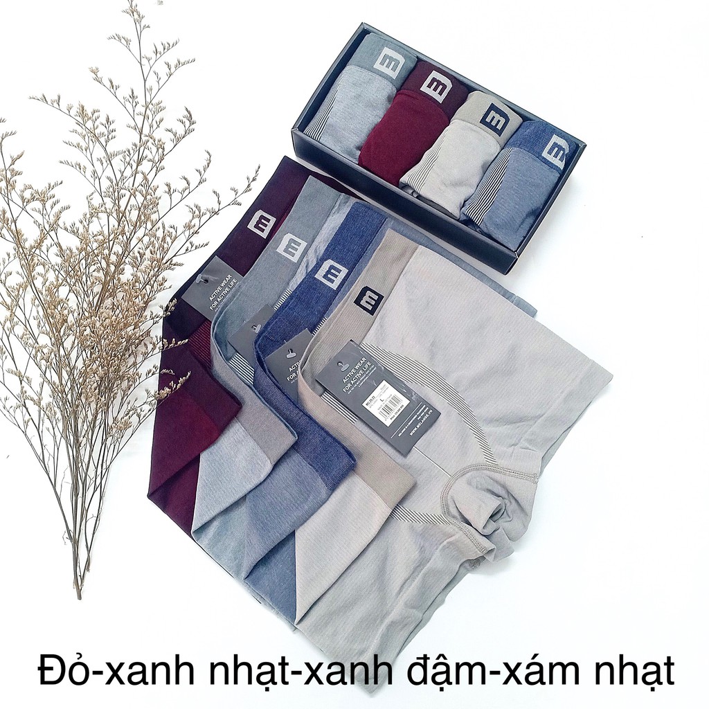 Hộp 4 quần sịp nam lót nam đùi boxer dệt cotton co giãn cao cấp Melange