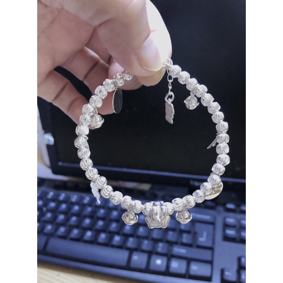 Vòng dâu tằm mix bi bạc và con giáp bạc cho bé, lõi dây bạc s99, MIỄN PHÍ CÔNG KHẮC TÊN LÊN THẺ TRÒN
