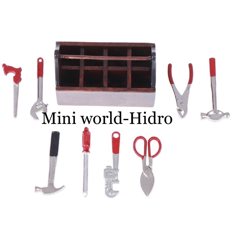 Set dụng cụ sửa chữa bằng gỗ mini tí hon dùng cho Búp bê BJD 1/12, 1/8 trang trí nhà búp bê. Combo miniature, Dollhouse