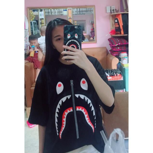 (Hình thật) Áo thun Bape Shark Cá Mập Unisex - Tee BAPE ZIPPER Streetwear (Japan Style) - Áo phông Cá Mập (Đen)  ཾ