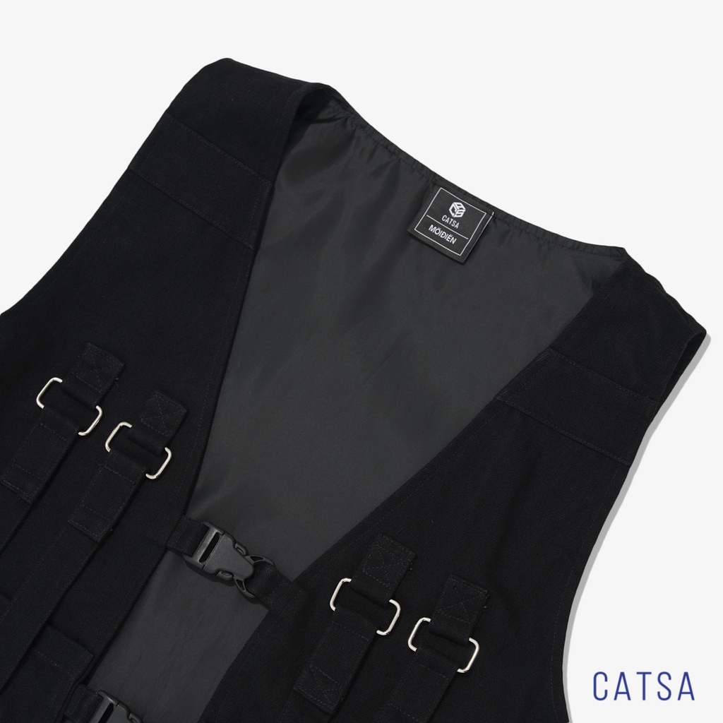 Áo khoác ghile đen CATSA chất liệu vải kaki, độ bền cao, mặc phong cách và thoải mái AKJ039