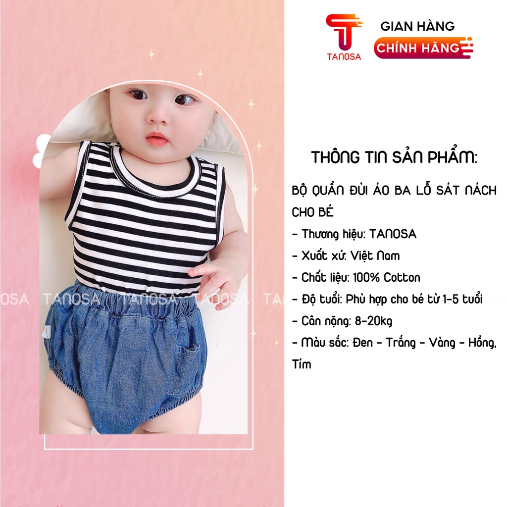 Bộ quần đùi áo ba lỗ sát nách TANOSA cotton kẻ sọc cho bé trai và gái 1-5 tuổi