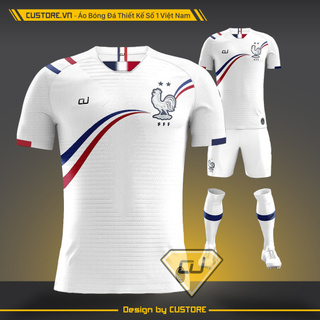 Áo đá banh ĐỘI TUYỂN PHÁP Trắng Đỏ Bích Chất liệu thun mè nhật cao cấp, thấm hút mồ hôi, khô thoáng CUSTORE