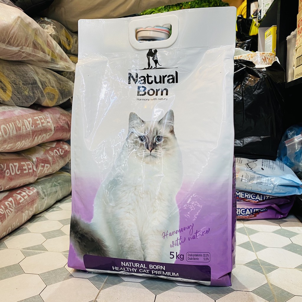 Nguyên túi 5KG thức ăn dạng hạt Natural Born cho mèo mọi độ tuổi