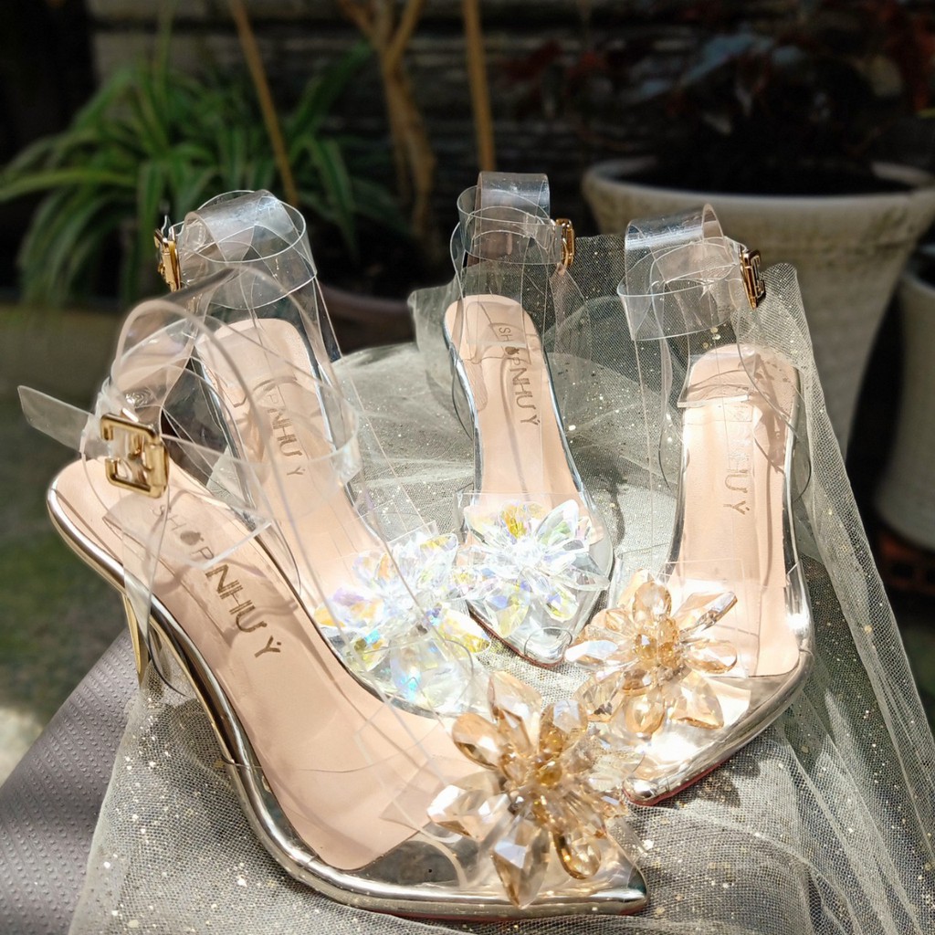 Giày cao gót 9p - FreeShip - Giày cao gót 9p đính đá hoa sen đi làm đi tiệc sang trọng (CG hoa sen)