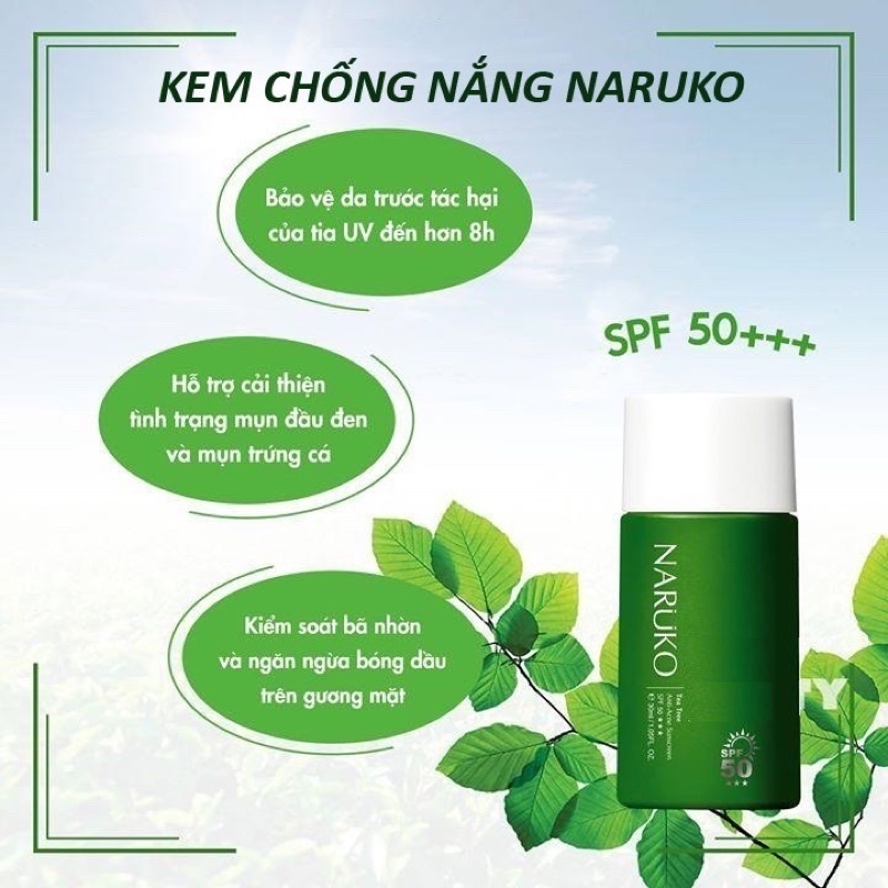 Kem chống nắng SPF50 Naruko trà tràm Tea Tree Anti-Acne Sunscreen SPF50 30 ml (Bản Đài)