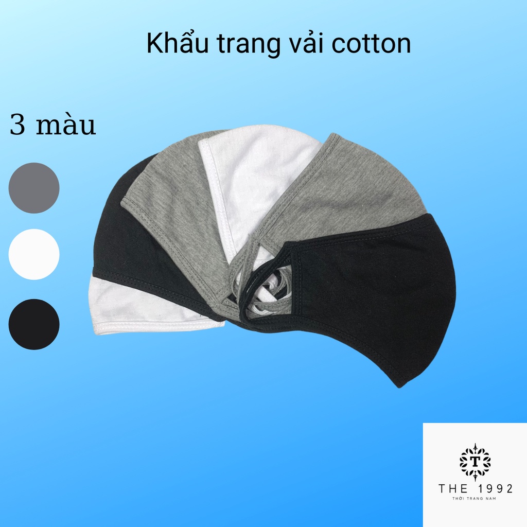 Khẩu trang vải cotton 2 lớp màu trắng và đen, vải cotton mềm mịn co giãn tốt, tái sử dụng nhiều lần KT01