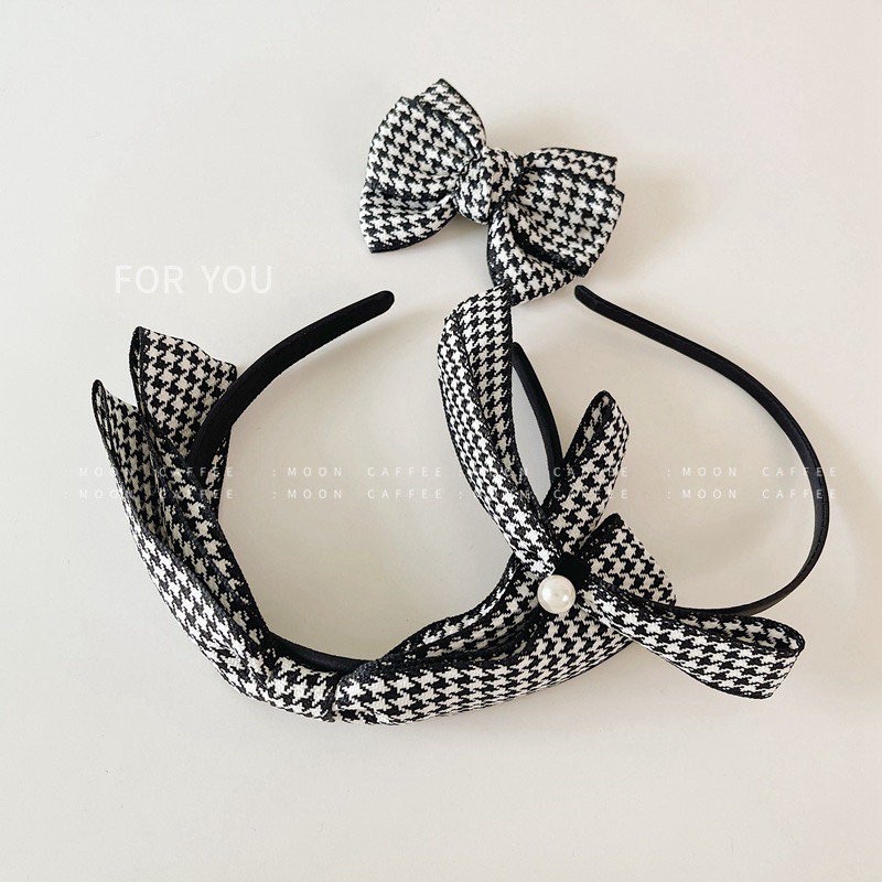 Bờm tóc và nơ kẹp tóc hoạ tiết caro hiện đại BN1