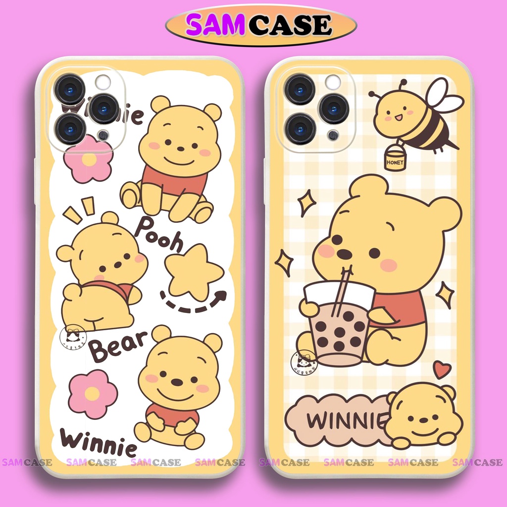 Ốp lưng điện thoại iPhone Gấu Pooh cạnh viền vuông silicon dẻo bảo vệ cam ip 6/6s/7/8/X/XS/XR/11/12/13/14 Pro Plus Max