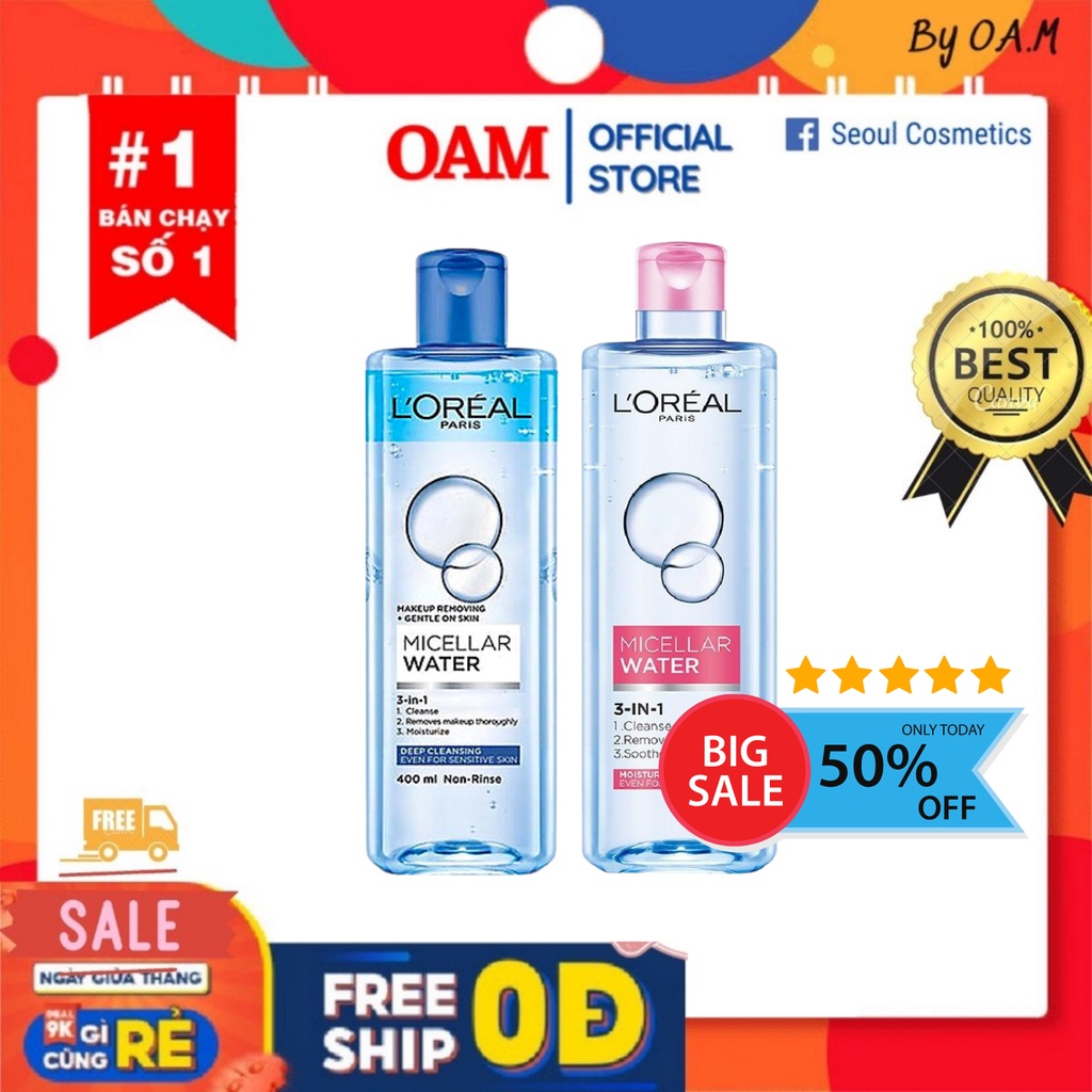 Nước tẩy trang Loreal - L'Oreal Paris 3-in-1 Micellar Water 400ML ( Hàng Auth 100% Đổi trả 1/1 )