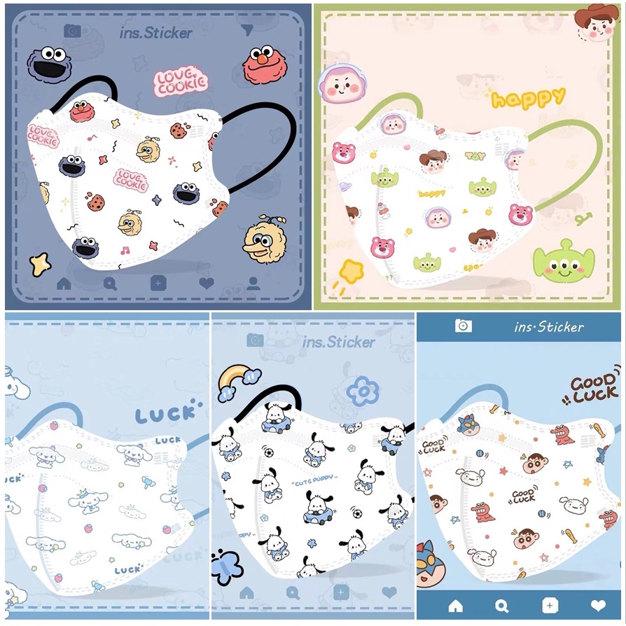 Set 10 khẩu trang 5D in hoạ tiết hoạt hình dễ thương