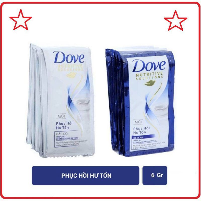 Dây 12 Gói Dầu Gội Dove phục hồi hư tổn/ bồng bềnh gói 6g