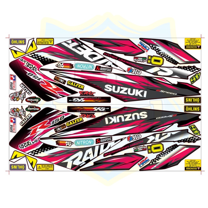 ( Quí khách vui lòng mang ra tiệm cho thợ dán ) Tem raider thường hồng đỏ