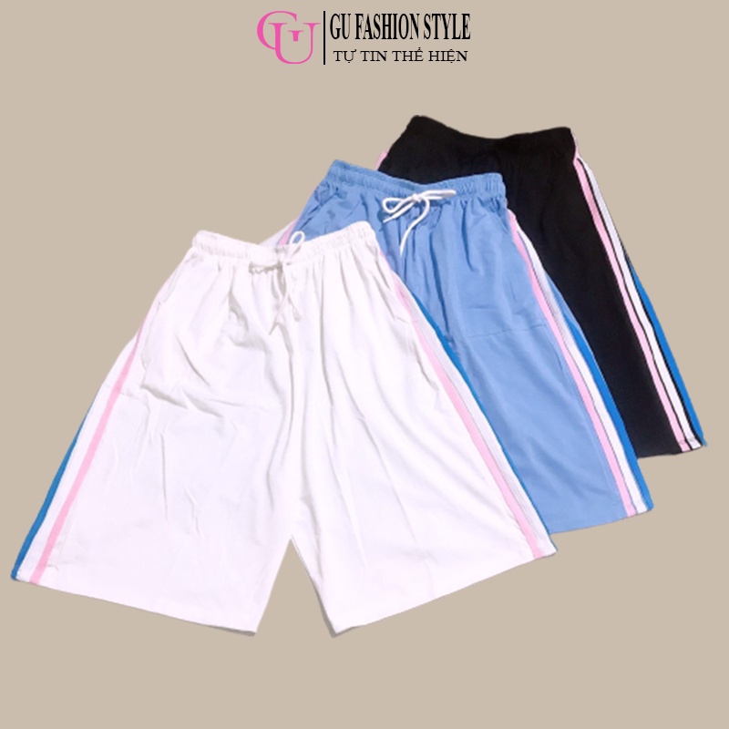 Quần Đùi Nam Nữ Kẻ Sọc Form Rộng Unisex Chất Liệu Vải Su Dày Dặn Co Giãn Tốt 3 Màu Mã GUV002 - GU FASHION STYLE