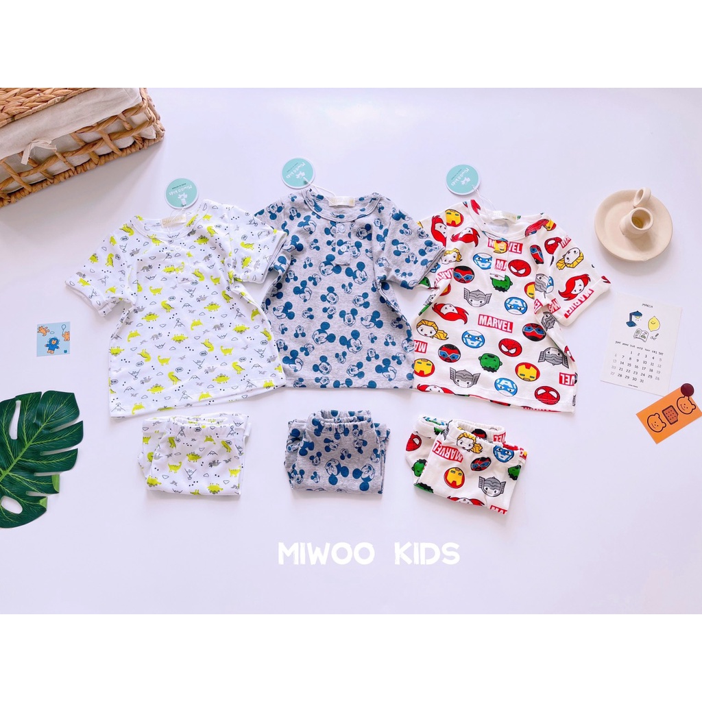 Đồ bộ bé trai mặc nhà thun cotton bozip Miwoo hoạ tiết động vật Bộ quần áo bé trai 1 đến 5 tuổi - STMB