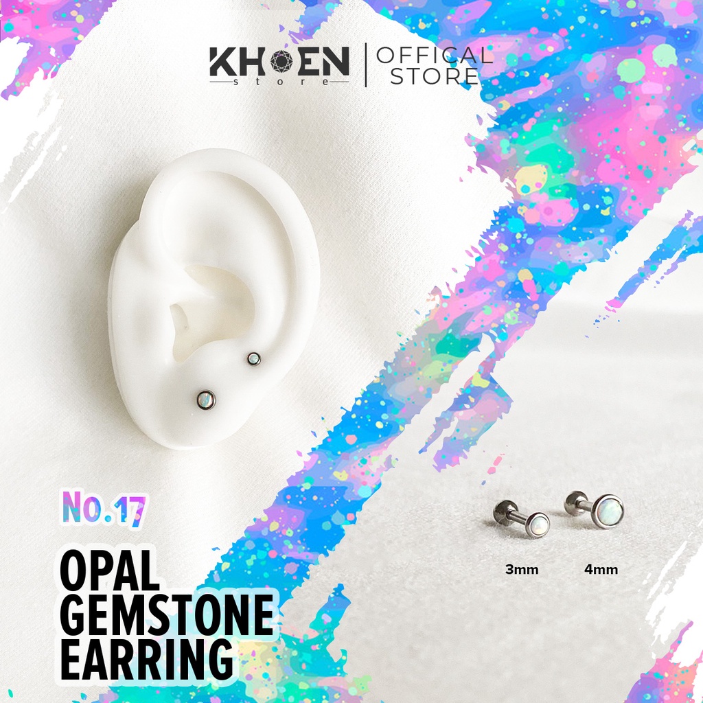 (1 Chiếc) Khuyên Đá Opal 3mm và 4mm nhiều màu- Khoen Store