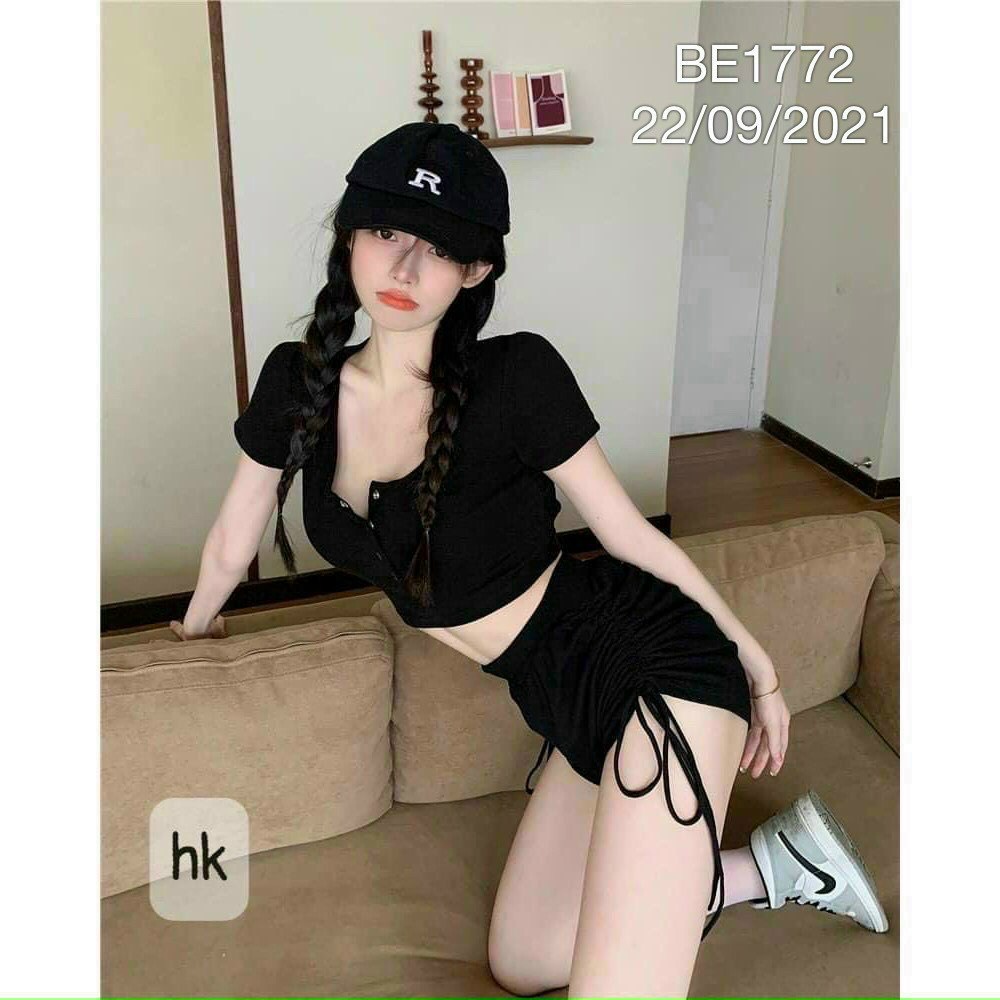 Set Áo Croptop Vạt Bầu Và Quân Rút S018